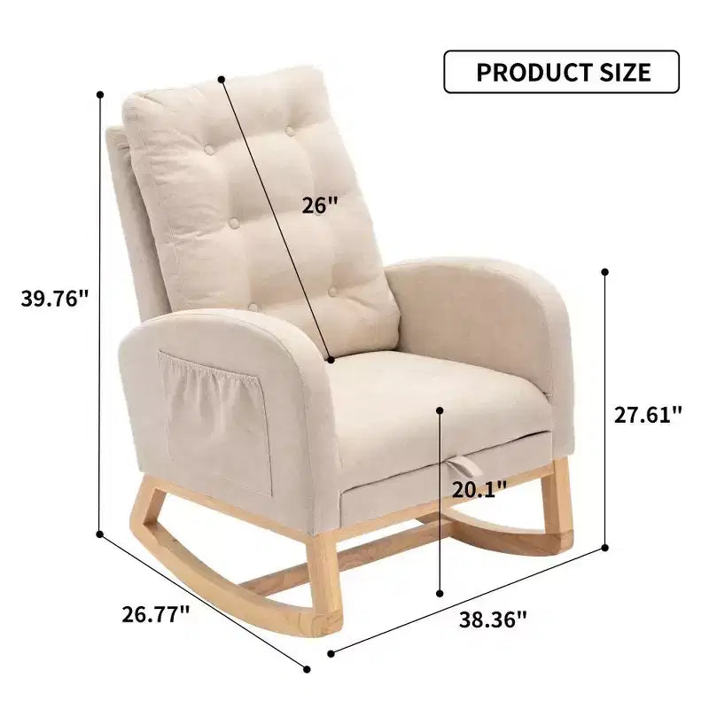 Fauteuil à bascule avec repose-pieds, chaise longue moderne à dossier haut avec pieds à bascule en bois, fauteuil à bascule de loisirs pour salon, chambre à coucher, bureau