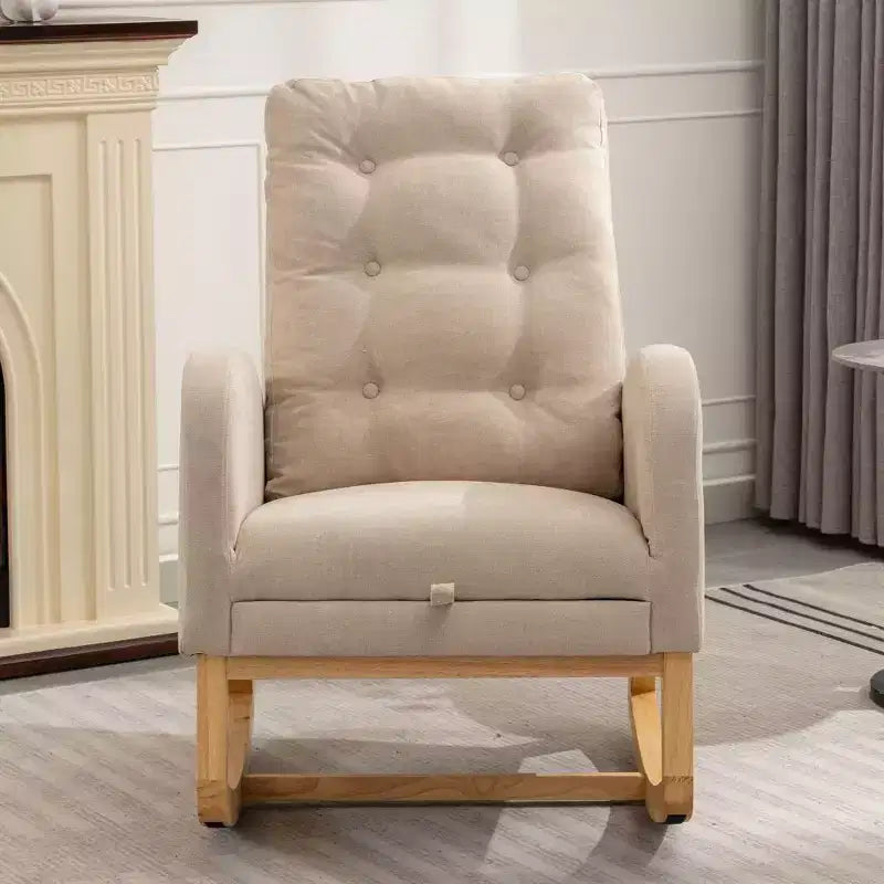 Fauteuil à bascule avec repose-pieds, chaise longue moderne à dossier haut avec pieds à bascule en bois, fauteuil à bascule de loisirs pour salon, chambre à coucher, bureau