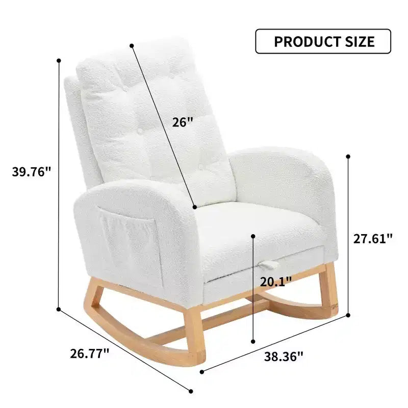 Fauteuil à bascule avec repose-pieds, chaise longue moderne à dossier haut avec pieds à bascule en bois, fauteuil à bascule de loisirs pour salon, chambre à coucher, bureau