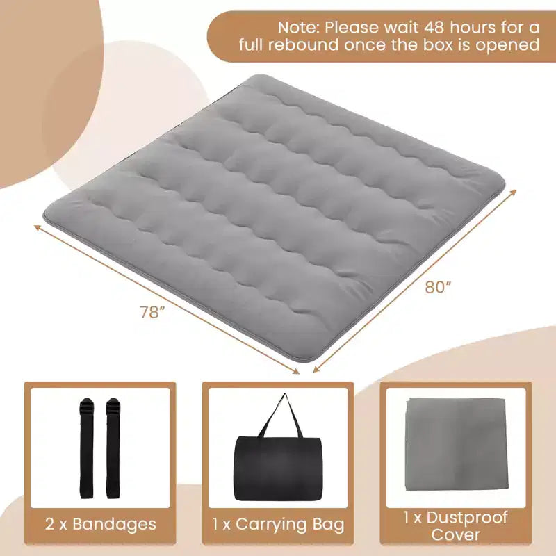 Matelas futon Costway pour lit jumeau/double/queen/king, matelas de sol japonais avec housse lavable et sac de transport, gris