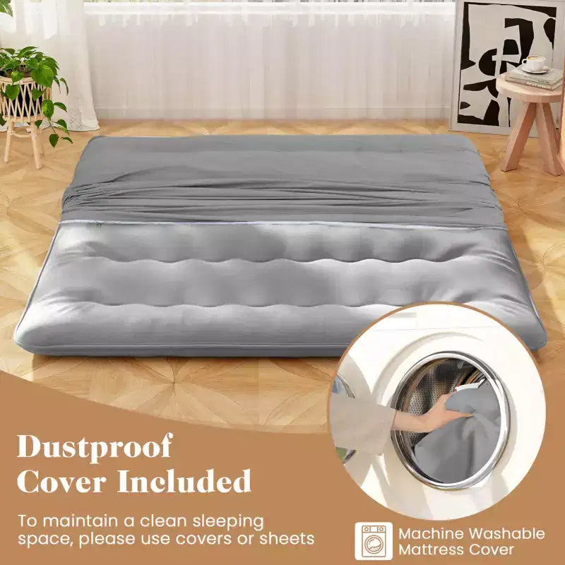 Matelas futon Costway pour lit jumeau/double/queen/king, matelas de sol japonais avec housse lavable et sac de transport, gris