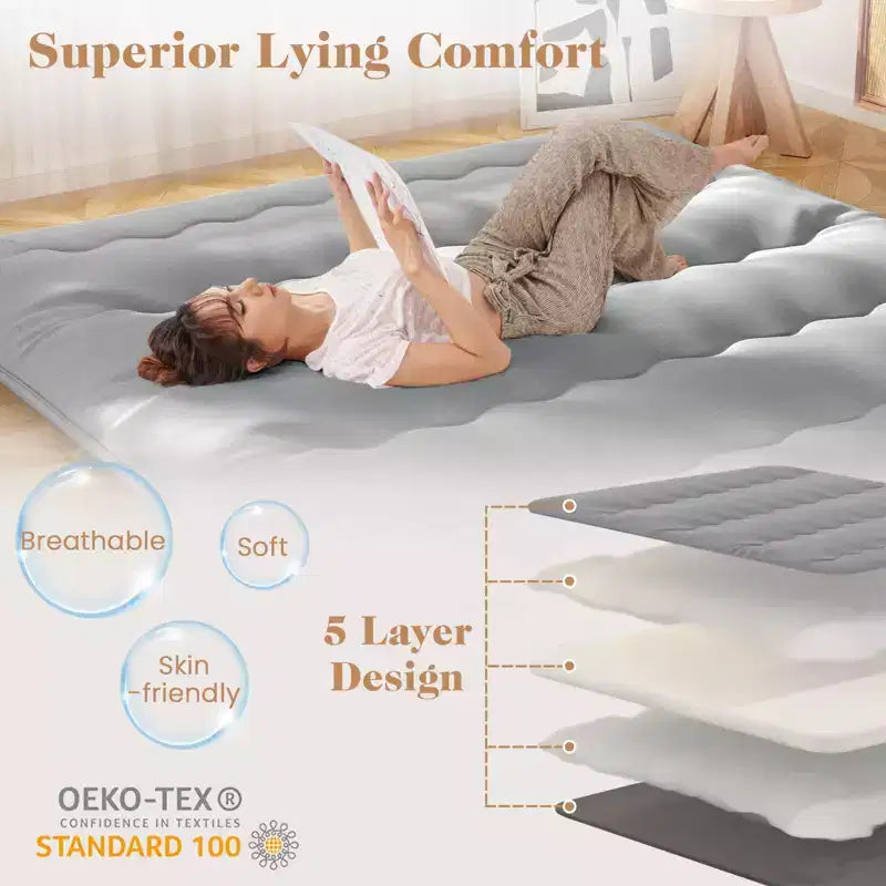 Matelas futon Costway pour lit jumeau/double/queen/king, matelas de sol japonais avec housse lavable et sac de transport, gris