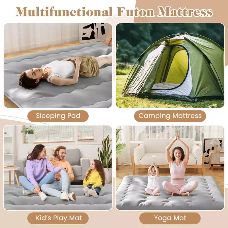 Matelas futon Costway pour lit jumeau/double/queen/king, matelas de sol japonais avec housse lavable et sac de transport, gris