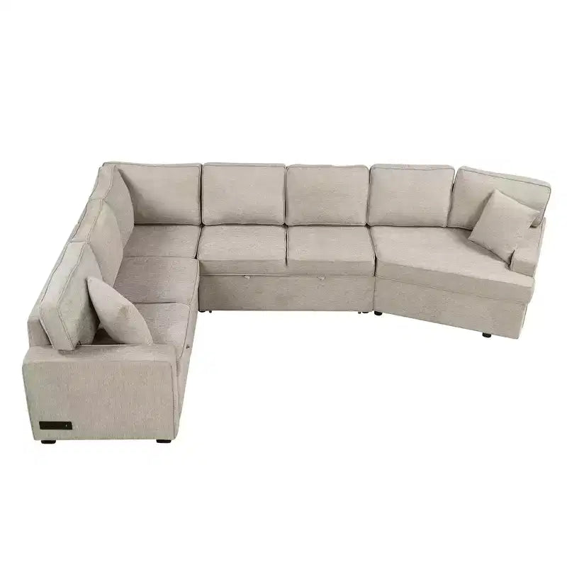 Canapé sectionnel convertible 126W, canapé-lit gigogne avec dispositifs de charge et porte-gobelets 4S -ModernLuxe