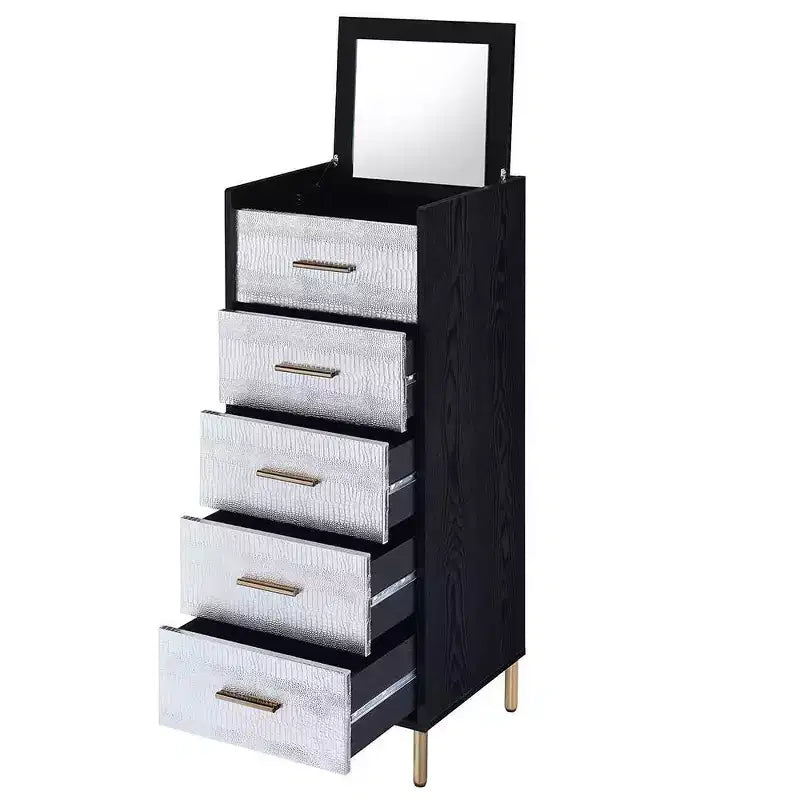 Armoire 17" Myles - Acme Furniture : Structure métallique, Rangement à bijoux 5 portes, Aucun assemblage requis