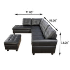 Canapé d'angle en similicuir en forme de L avec pouf et oreillers