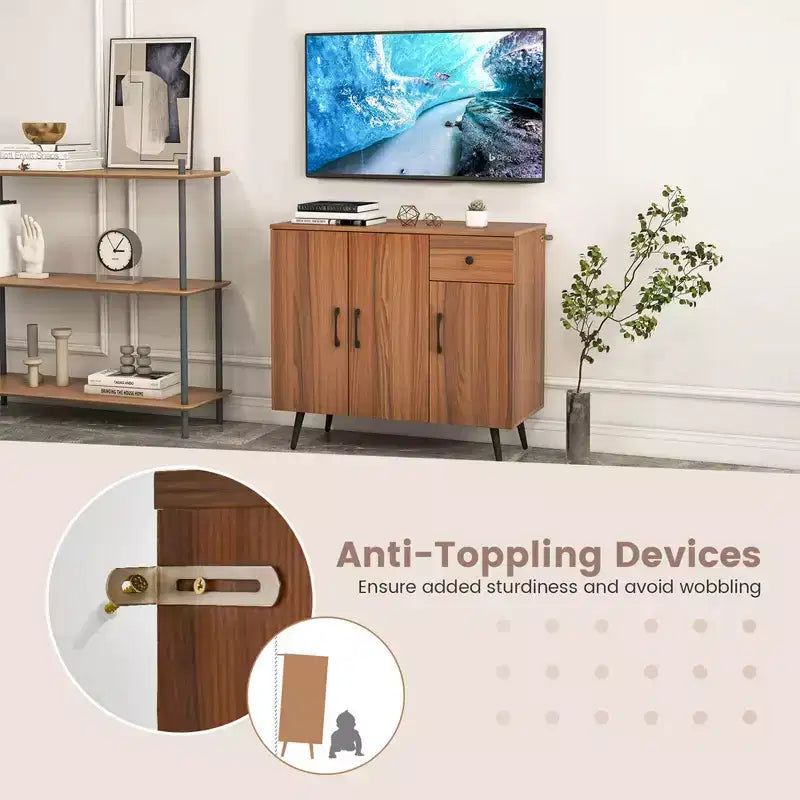 Costway Buffet avec 3 portes et 1 tiroir, étagères réglables, dispositif anti-basculement