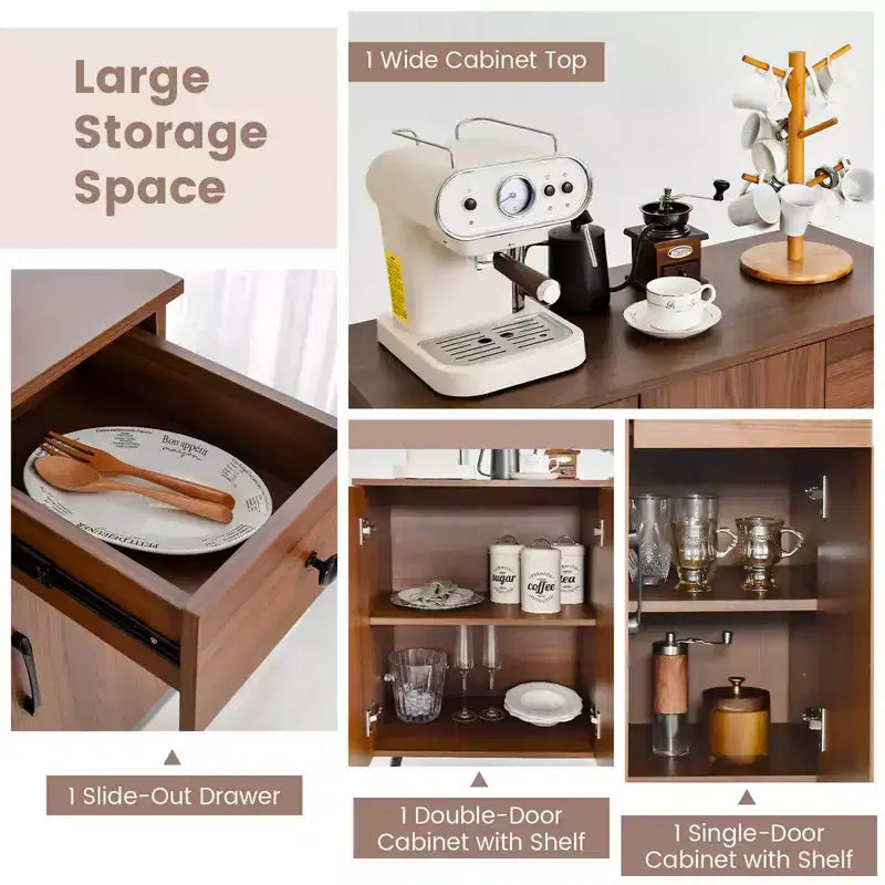 Costway Buffet avec 3 portes et 1 tiroir, étagères réglables, dispositif anti-basculement
