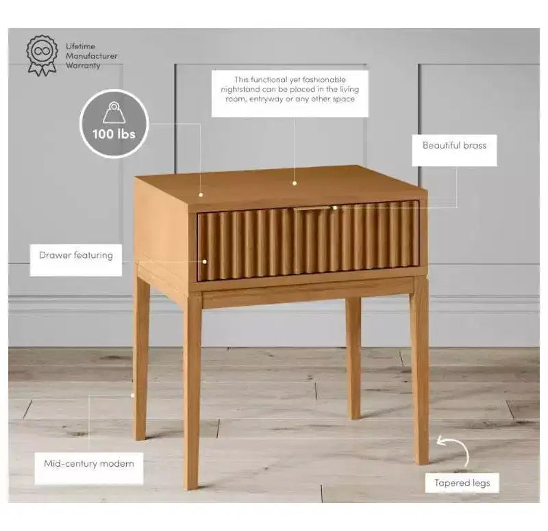 Nathan James Lot de 2 tables de chevet cannelées en bois Jasper