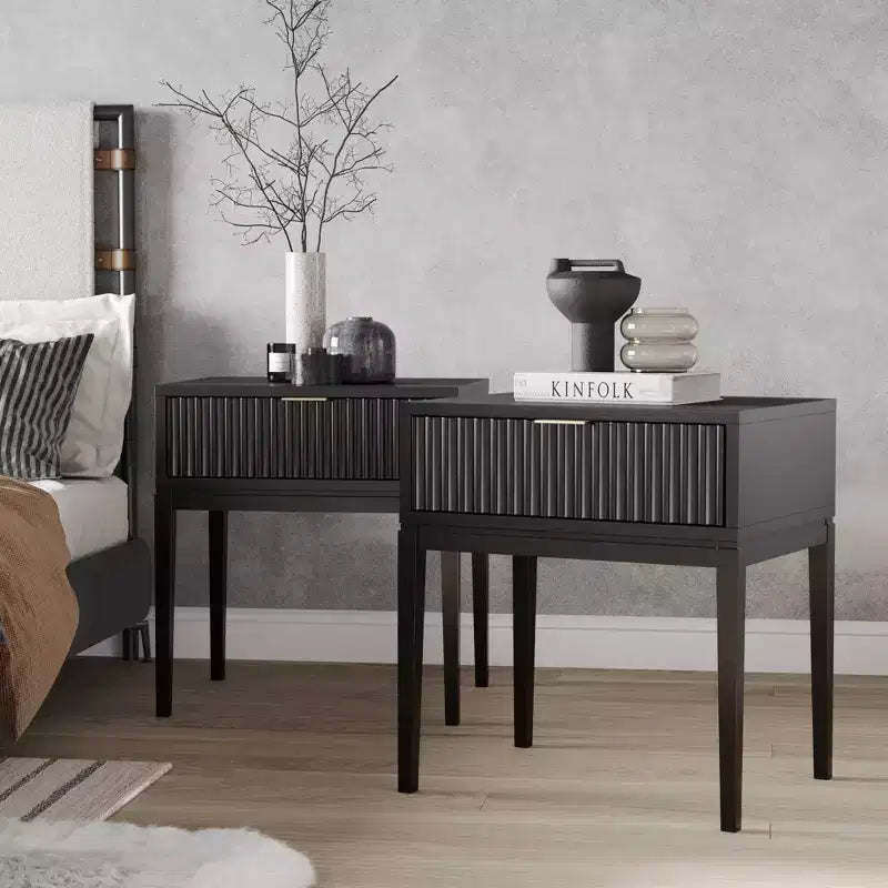 Nathan James Lot de 2 tables de chevet cannelées en bois Jasper