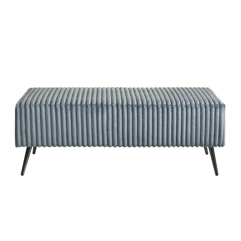 Lit capitonné en velours côtelé à grosses côtes Mavela de Roundhill Furniture avec 2 tables de chevet et un banc, bleu