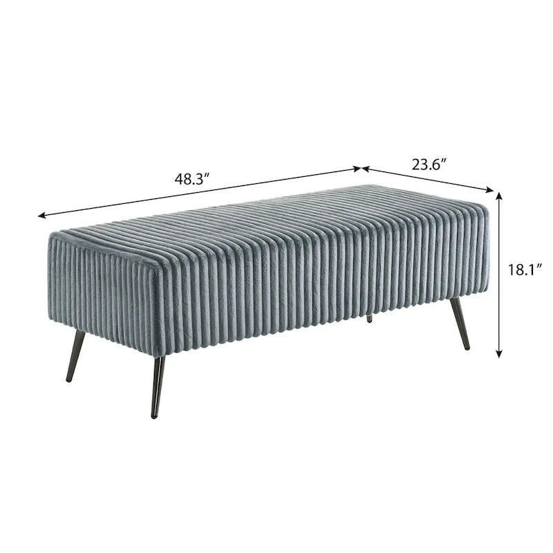 Lit capitonné en velours côtelé à grosses côtes Mavela de Roundhill Furniture avec 2 tables de chevet et un banc, bleu