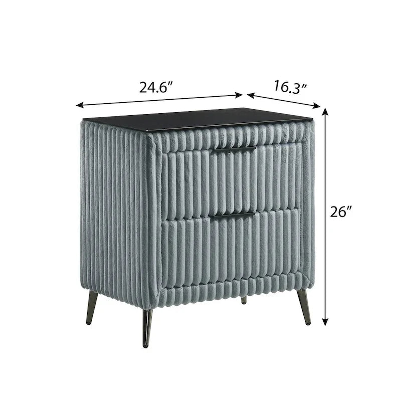 Lit capitonné en velours côtelé à grosses côtes Mavela de Roundhill Furniture avec 2 tables de chevet et un banc, bleu