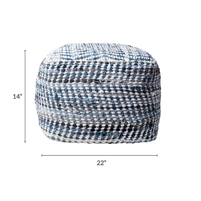 Pouffe ottoman en jean bleu fait main, siège individuel