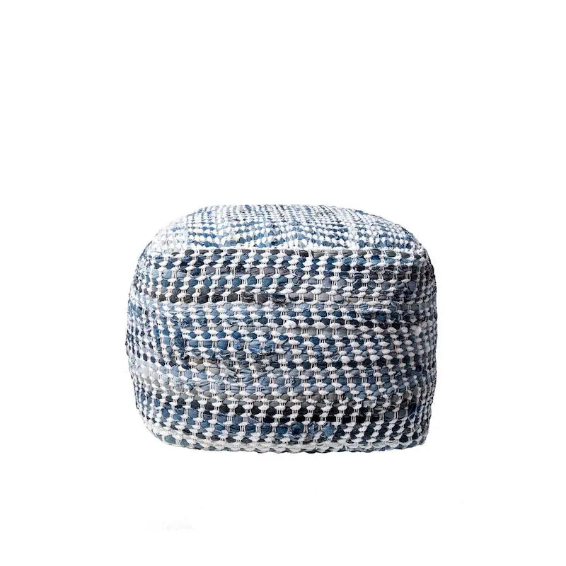Pouffe ottoman en jean bleu fait main, siège individuel