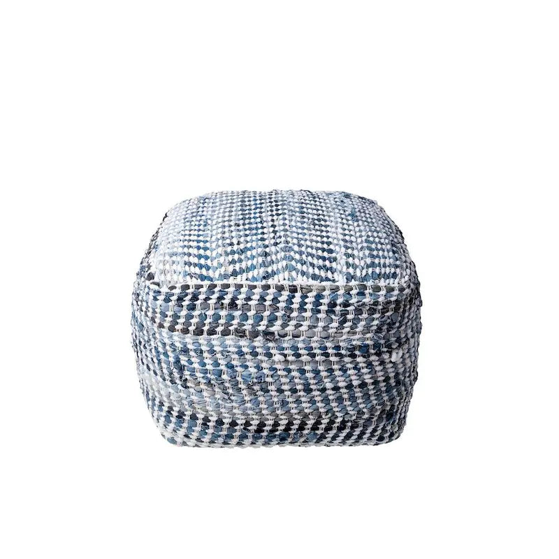 Pouffe ottoman en jean bleu fait main, siège individuel