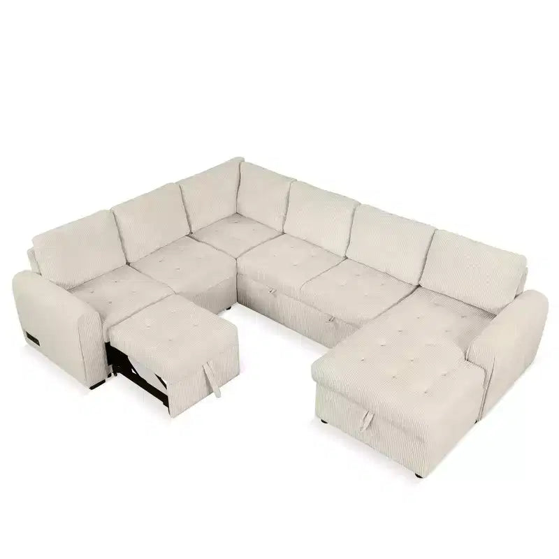 Canapé d'angle en U de 107,5 W, convertible avec méridienne de rangement et prises de charge 4S -ModernLuxe