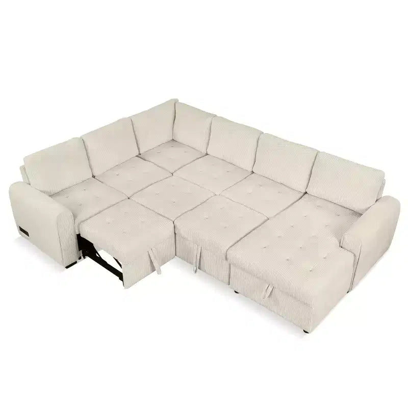 Canapé d'angle en U de 107,5 W, convertible avec méridienne de rangement et prises de charge 4S -ModernLuxe