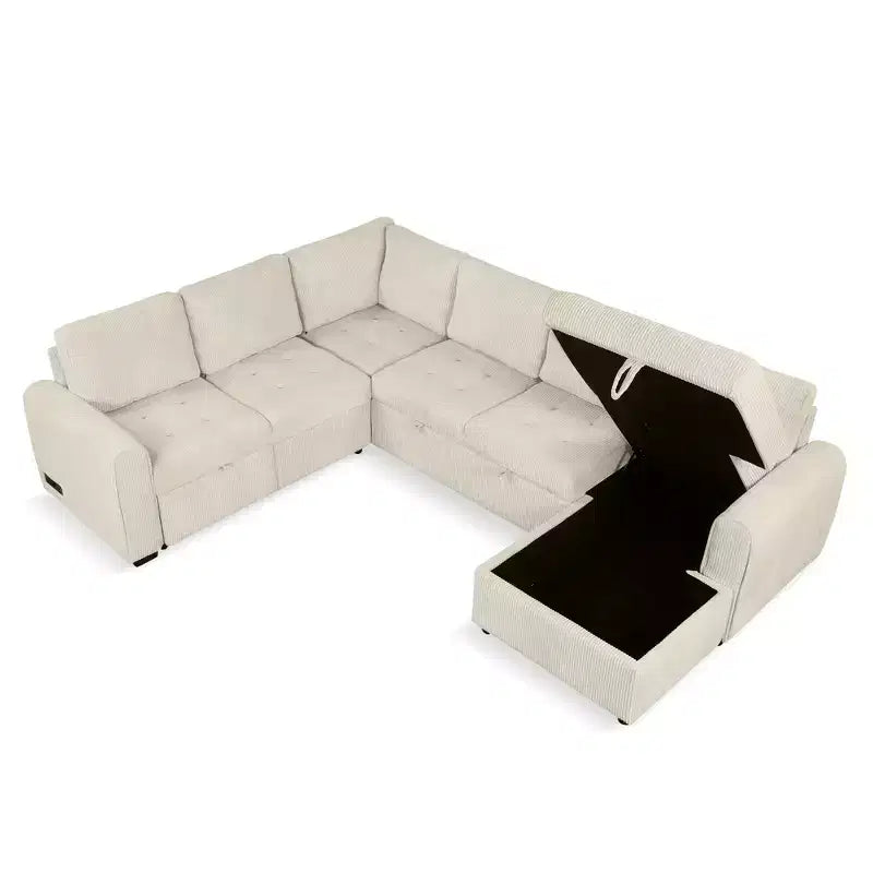Canapé d'angle en U de 107,5 W, convertible avec méridienne de rangement et prises de charge 4S -ModernLuxe