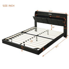 Cadre de lit Queen Size avec rangement, lumière tactile et port USB