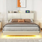 Cadre de lit Queen Size avec rangement, lumière tactile et port USB