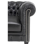 Canapé Chesterfield en cuir noir capitonné, 3 places
