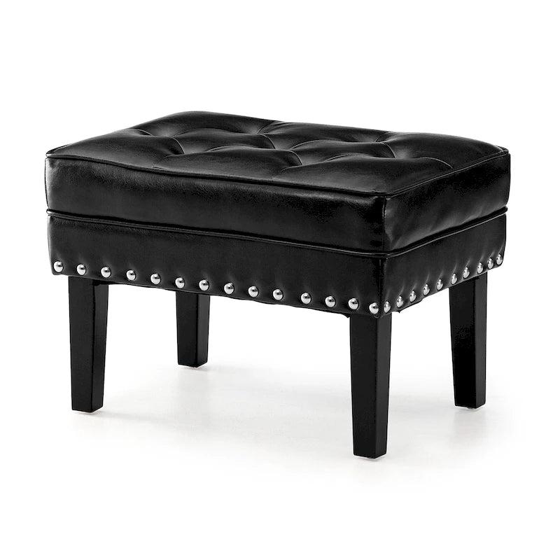 Pouffe ottoman en similicuir capitonné noir / café de style Mid-Century