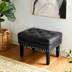 Pouffe ottoman en similicuir capitonné noir / café de style Mid-Century