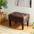 Pouffe ottoman en similicuir capitonné noir / café de style Mid-Century