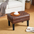 Pouffe ottoman en similicuir capitonné noir / café de style Mid-Century