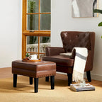Pouffe ottoman en similicuir capitonné noir / café de style Mid-Century