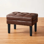 Pouffe ottoman en similicuir capitonné noir / café de style Mid-Century