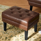 Pouffe ottoman en similicuir capitonné noir / café de style Mid-Century