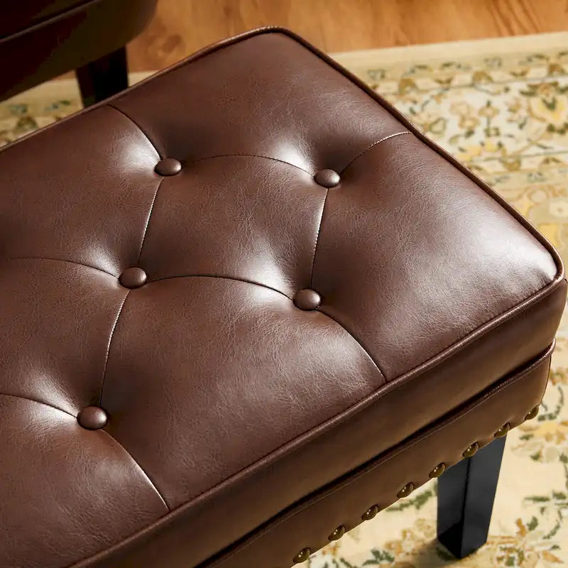 Pouffe ottoman en similicuir capitonné noir / café de style Mid-Century