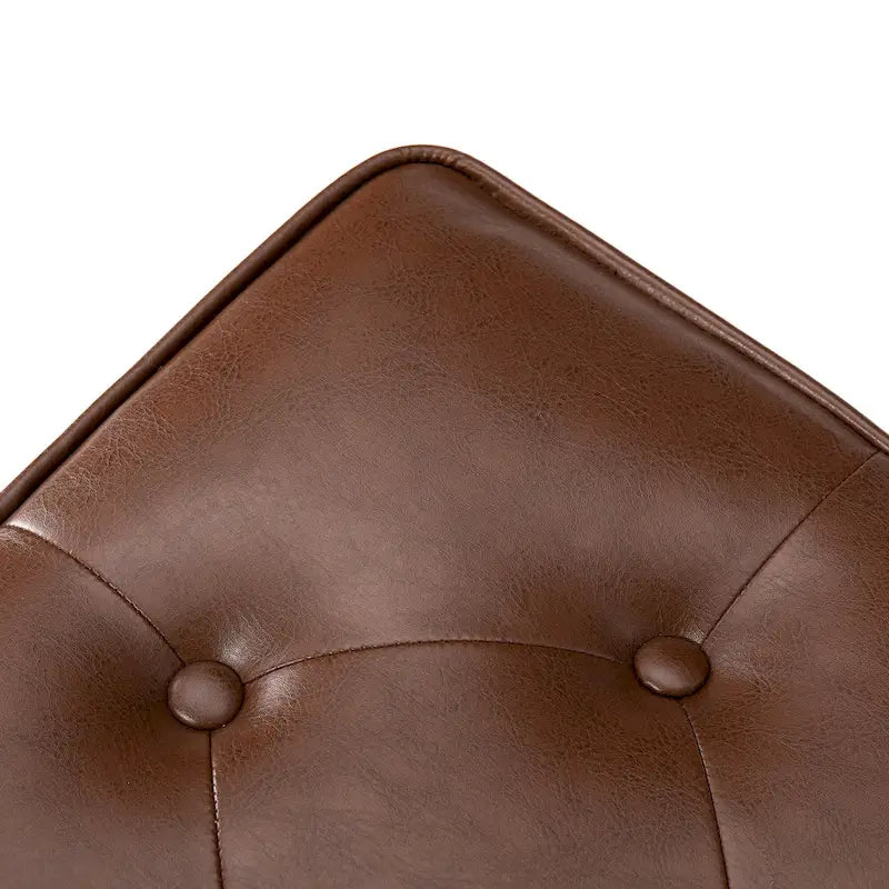 Pouffe ottoman en similicuir capitonné noir / café de style Mid-Century