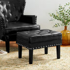 Pouffe ottoman en similicuir capitonné noir / café de style Mid-Century