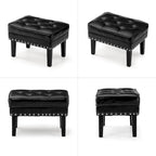 Pouffe ottoman en similicuir capitonné noir / café de style Mid-Century