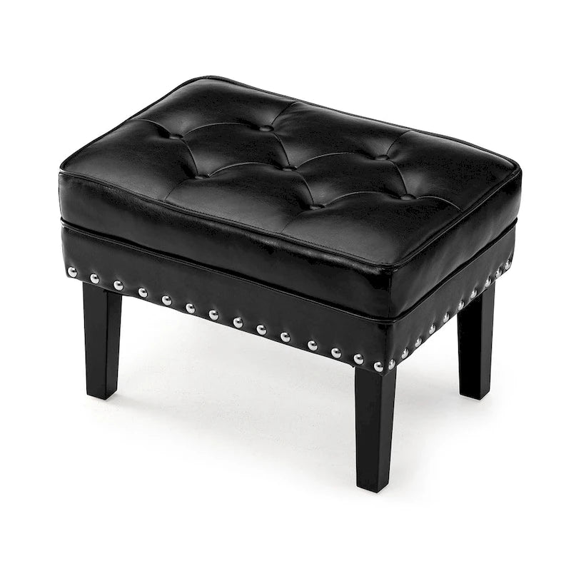 Pouffe ottoman en similicuir capitonné noir / café de style Mid-Century