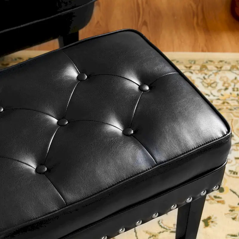 Pouffe ottoman en similicuir capitonné noir / café de style Mid-Century