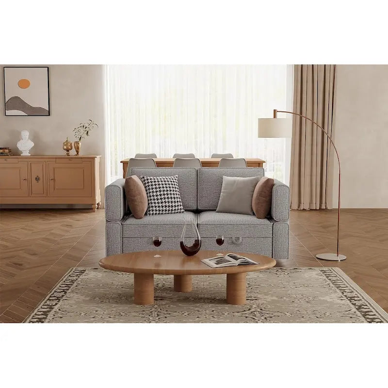 Causeuse modulaire en chenille grise avec rangement, 2 places