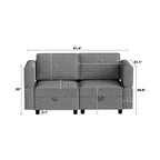 Causeuse modulaire en chenille grise avec rangement, 2 places