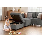 Causeuse modulaire en chenille grise avec rangement, 2 places