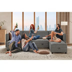 Causeuse modulaire en chenille grise avec rangement, 2 places