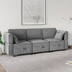 Causeuse modulaire en chenille grise avec rangement, 2 places