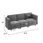 Causeuse modulaire en chenille grise avec rangement, 2 places