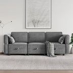 Causeuse modulaire en chenille grise avec rangement, 2 places