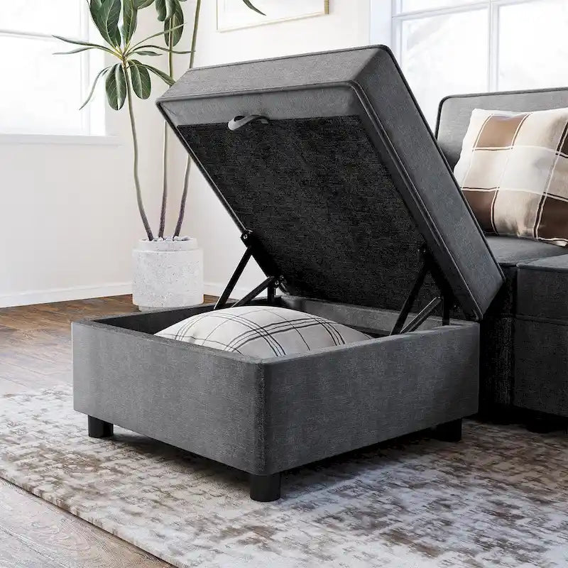 Causeuse modulaire en chenille grise avec rangement, 2 places