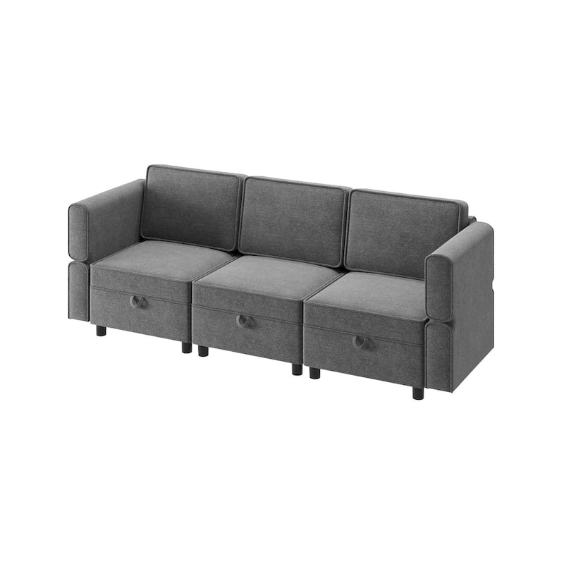 Causeuse modulaire en chenille grise avec rangement, 2 places