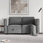 Causeuse modulaire en chenille grise avec rangement, 2 places