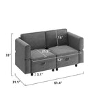 Causeuse modulaire en chenille grise avec rangement, 2 places